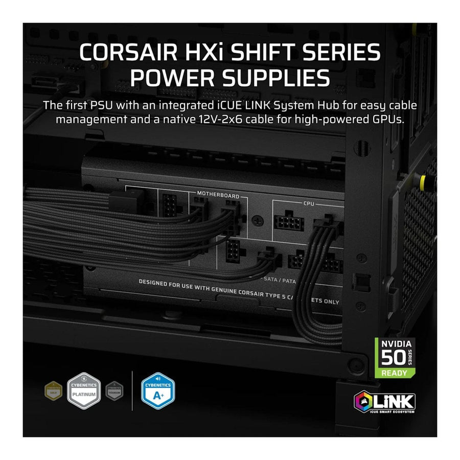 Corsair HX1000i SHIFT 1000W Cybenetics Platinum Fully Modular ATX PSU iCUE LINK Side-Mount