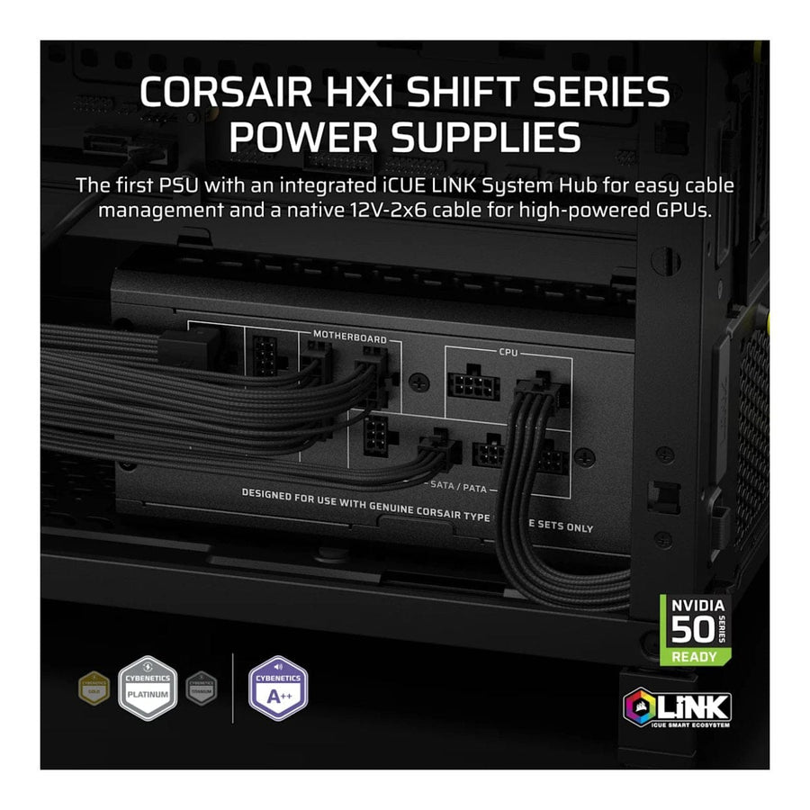 Corsair HX1200i SHIFT 1200W Cybenetics Platinum Fully Modular ATX PSU iCUE LINK Side-Mount