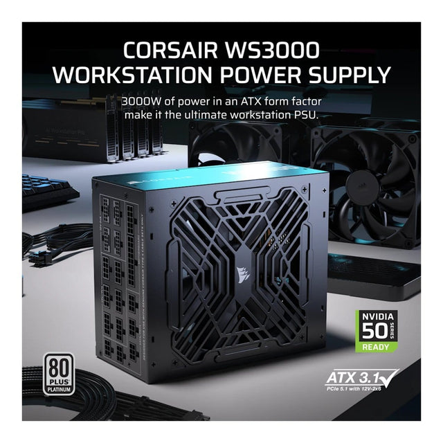 Corsair WS3000 3000W ATX 3.1 Fully Modular Workstation PSU 80 Plus Platinum 4x 12V-2x6 Connectors 10-Year