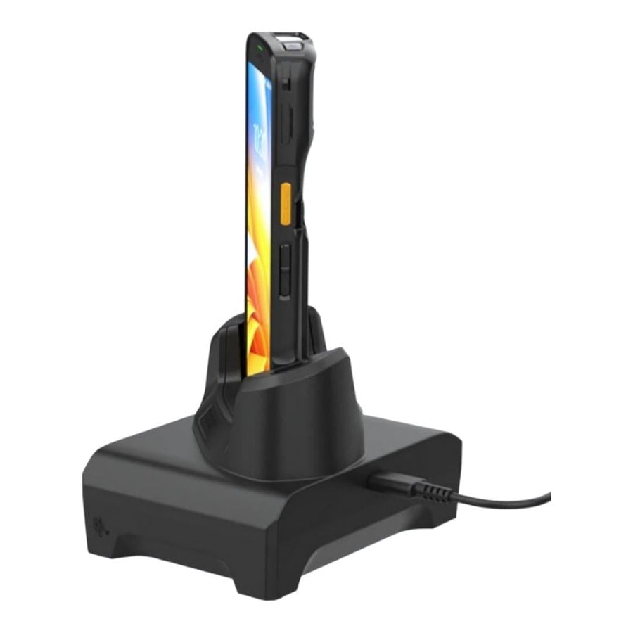 Zebra TC22/TC27 Single Slot Charge Only Cradle; Removable shim pre-installed for device without boot; compatible for device with