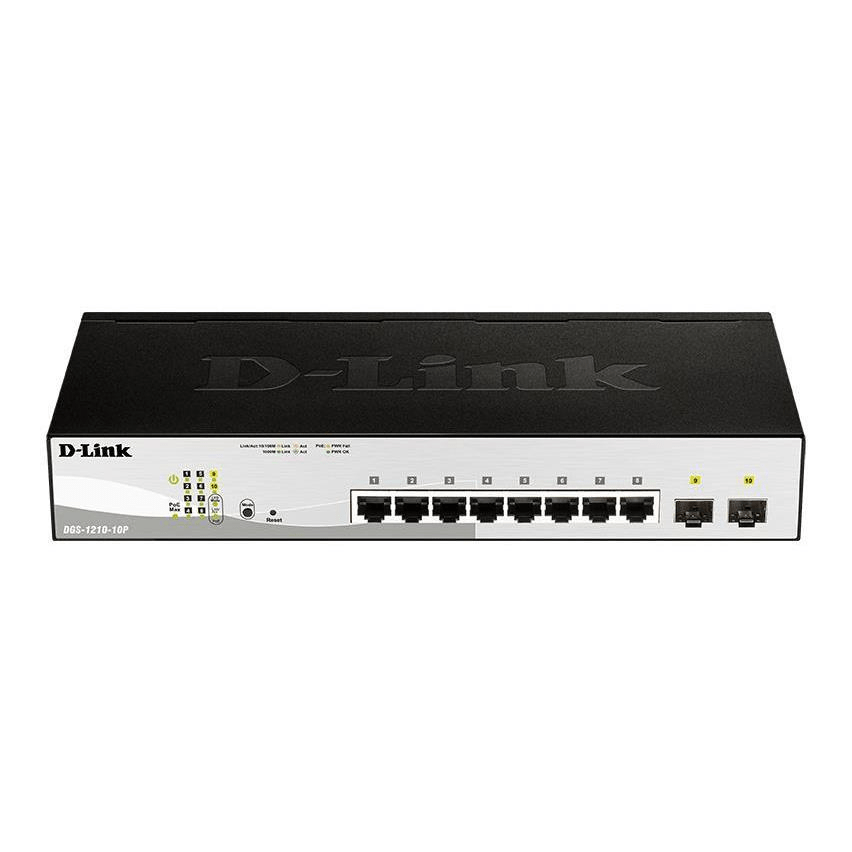 D-LINK 8-ports 10/100/1000Base-T PoE Smart Switch plus 2 SFP ports - 78W PoE budget