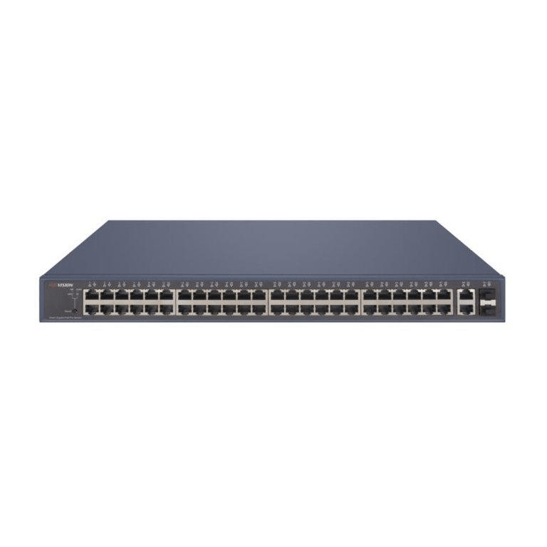 Hikvision L2, Smart Managed, 48 Gigabit PoE ports, 2 Gigabit RJ45, 2 Gigabit SFP uplink ports, 802.3af/at, PoE power budget 470W, max.