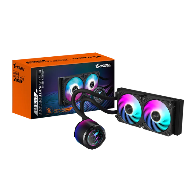 Gigabyte AORUS Waterforce X II 240 AIO Liquid CPU Cooler Black 240mm LCD Display ARGB Fans LGA1851 AM5 6-Year