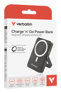 Verbatim Charge 'n' Go Power Bank with Stand Magnetic Wireless 10000mAh - Black