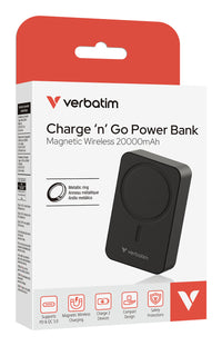 Verbatim Charge 'n' Go Essentials Power Bank Magnetic Wireless 20000mAh Black