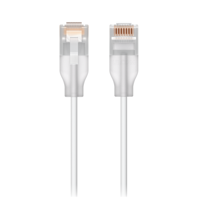 Ubiquiti UACC-Cable-Patch-EL-5M-W Nano-thin patch cable with 2.5 GbE support designed to show Etherlighting