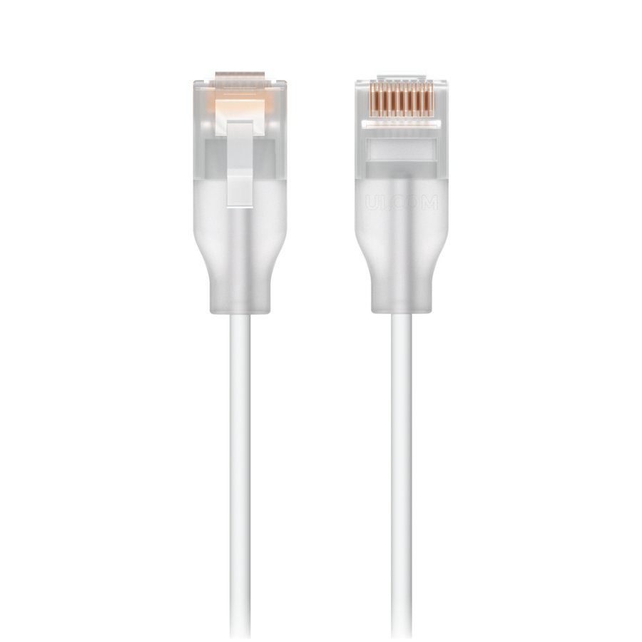 Ubiquiti UACC-Cable-Patch-EL-0.15M-W-24 Nano-thin patch cable with 2.5 GbE and PoE++ support designed to show