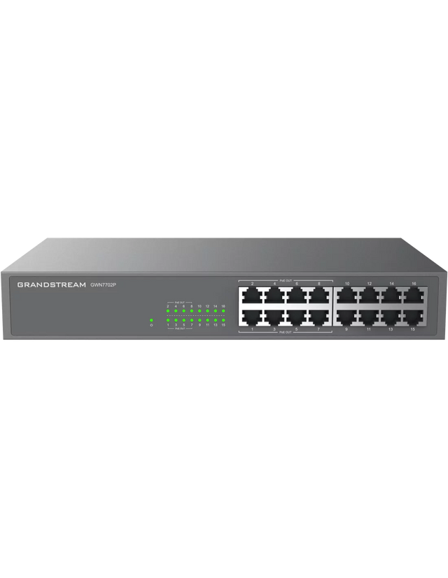 Grandstream Enterprise 16 port Unmanaged GbE PoE Switch - 138W | GWN7702P