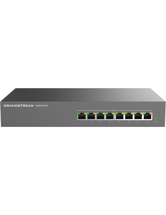 Grandstream Enterprise 8 port Unmanaged GbE PoE Switch - 145W | GWN7701PA