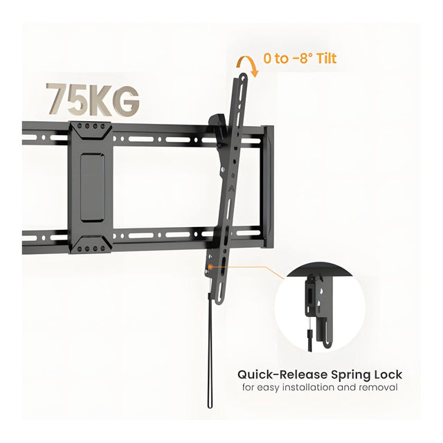 RCT Slim Tilt TV Wall Mount 43 to 95-inch 75kg Capacity 8 Degree Tilt VESA Compatible Black