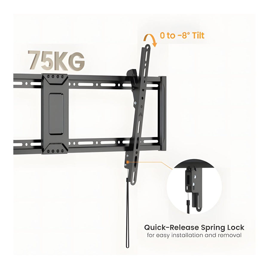 RCT Slim Tilt TV Wall Mount 43 to 95-inch 75kg Capacity 8 Degree Tilt VESA Compatible Black
