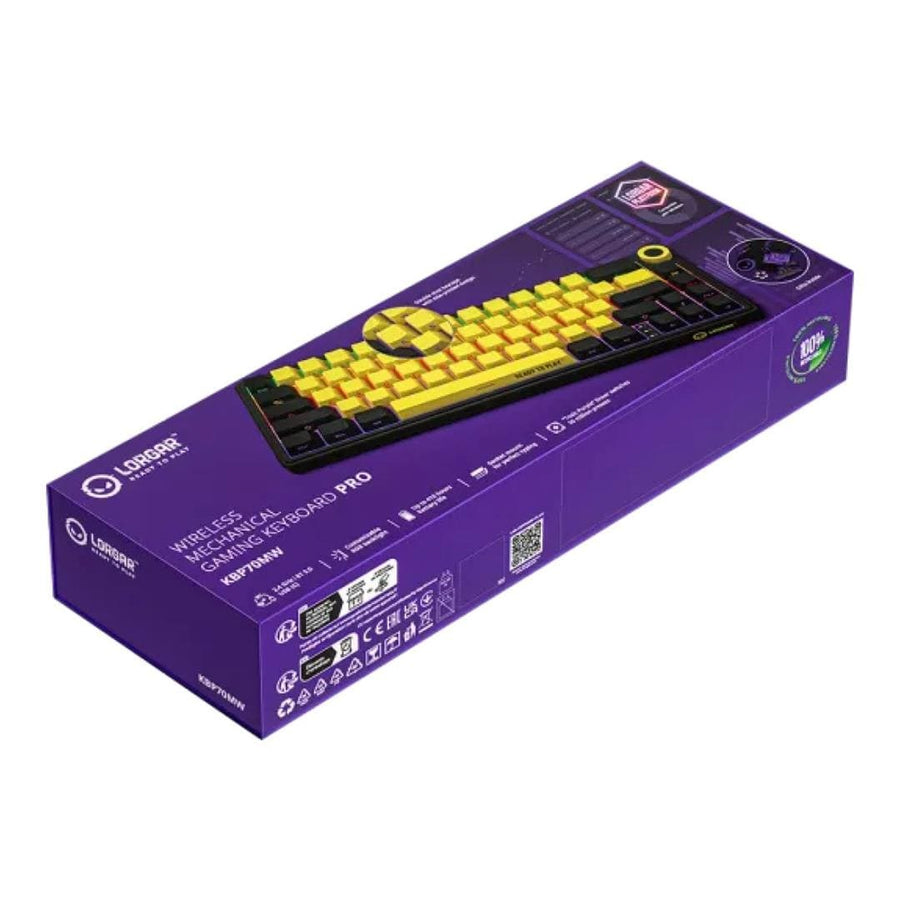 LORGAR KBP70MW, Wireless 65% Mechanical Gaming Keyboard Pro, Black/yellow, EN layout