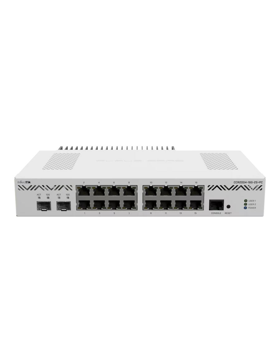 MikroTik Cloud Core 16 Port Gigabit 2SFP+ Passive Cooling Router | MT-RBCCR2004-16G-2S+PC