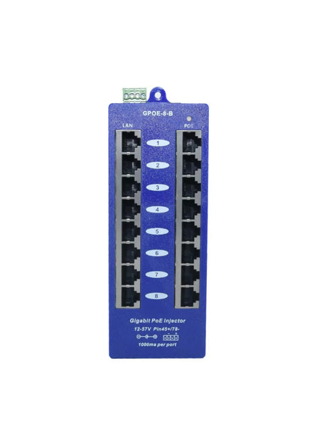 Acconet Passive PoE Injector Hub, 8 Port, Gigabit, Blue