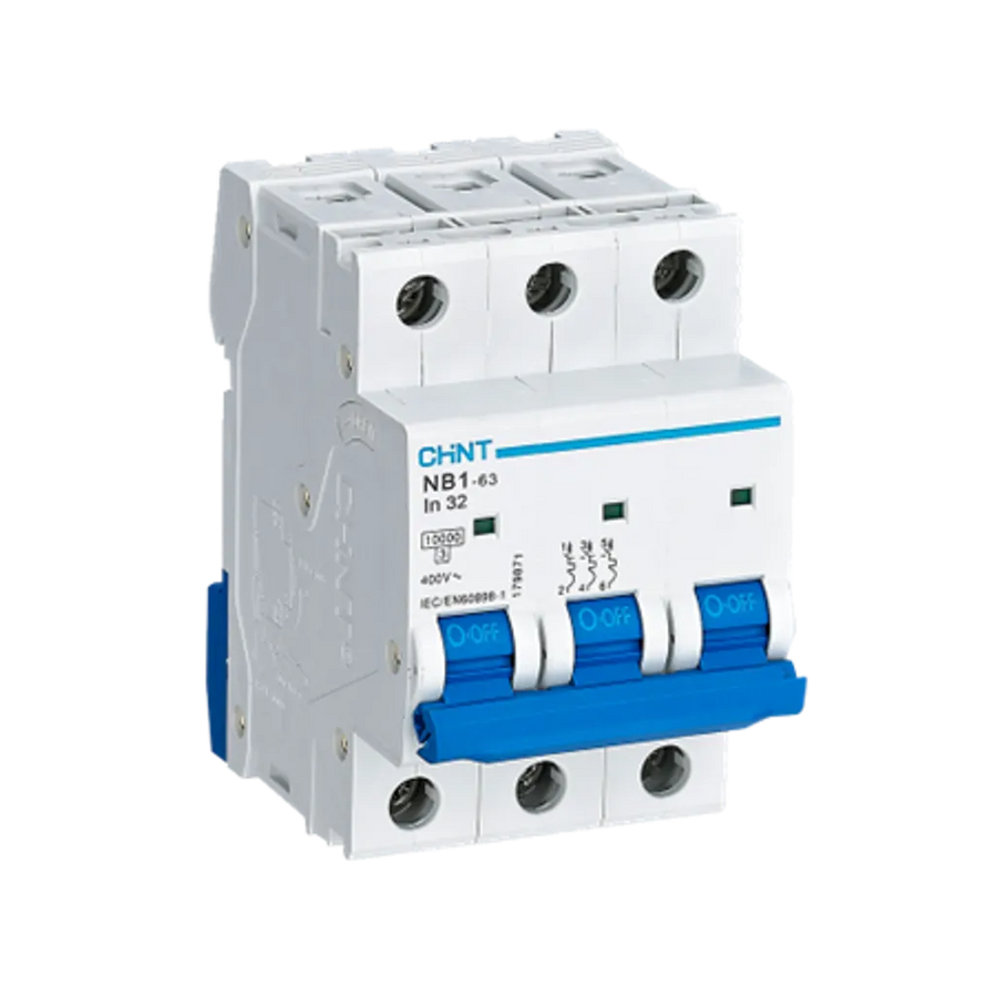 Chint NB1 3-Pole 63A 6kA AC Circuit Breaker C-Curve DIN-Rail Mount