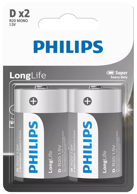 Philips Longlife Battery D 2 Pack