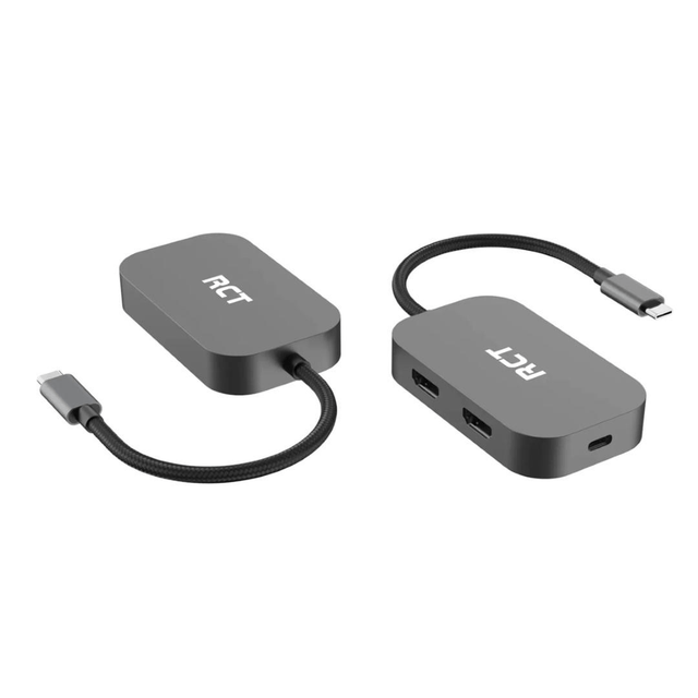 RCT 3-in-1 USB Type C hub with 2 HDMI; USB Type C Power pass-through and Multi-Steam Transport technology