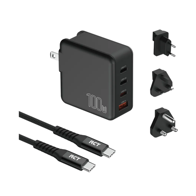RCT 100W GaN USB-C Charging Travel Kit with EU UK SA Adapters and Cable