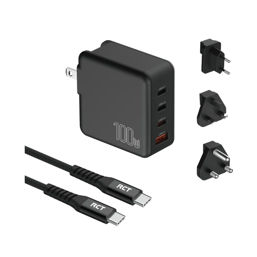 RCT 100W GaN USB-C Charging Travel Kit with EU UK SA Adapters and Cable