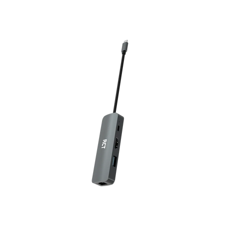 RCT compact 4-in-1 USB type C hub with 1 HDMI, 1 USB 3.0, RJ45 and USB C Power pass-through