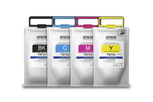 Epson T973 DURABrite Pro high-capacity ink pack family (T9731 Black, T9732 Cyan, T9733 Magenta, T9734 Yellow) for WorkForce Pro WF-C869R