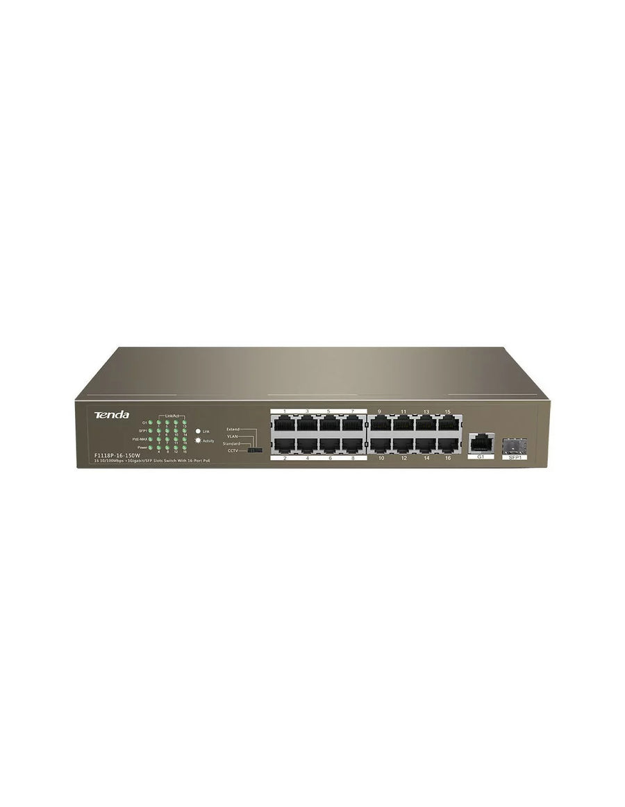 Tenda 16-Port Fast Ethernet Switch with 16-Port PoE | TEF1118P-16-150W