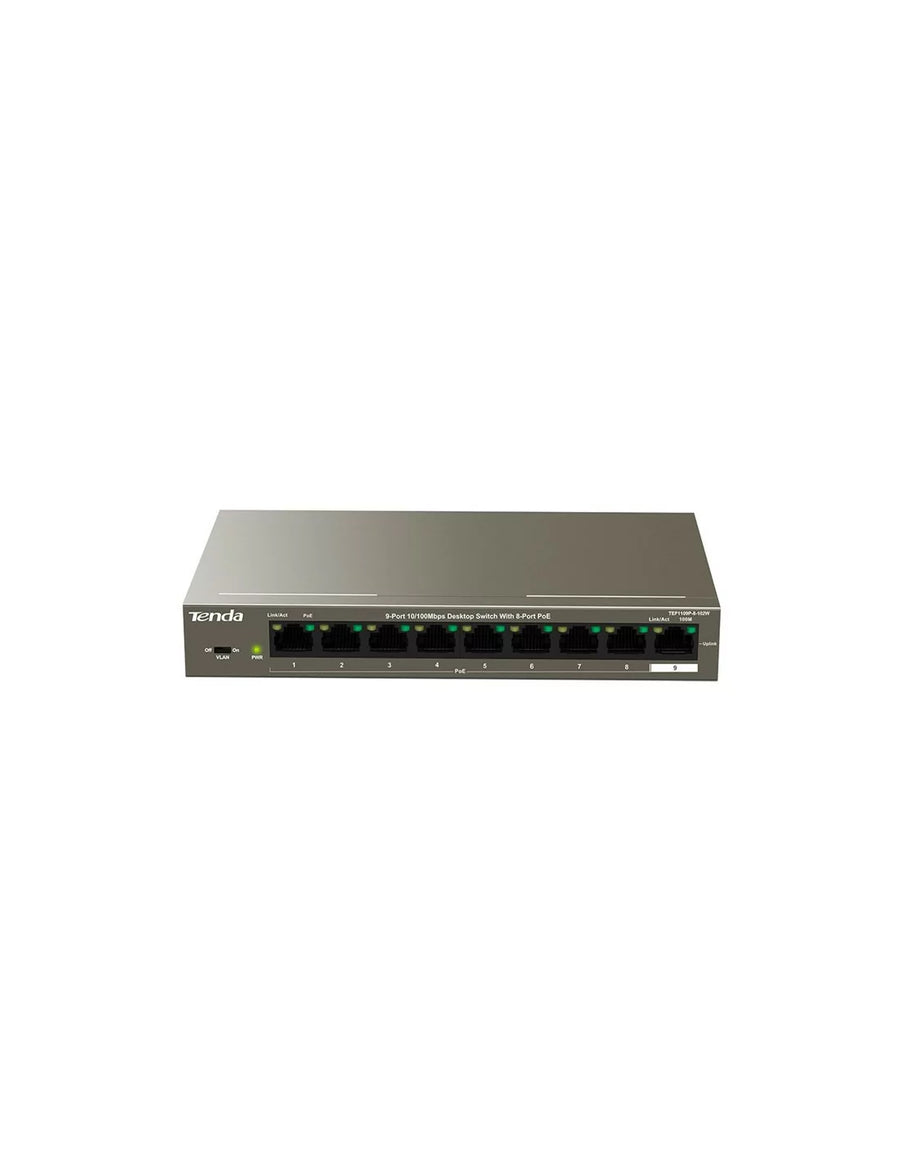 Tenda 9-Port Fast Ethernet Desktop Switch with 8-Port PoE | TEF1109P-8-102W