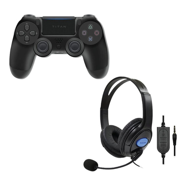 Wireless BT Controller & Wired Headset Bundle PS4 - Black - 1