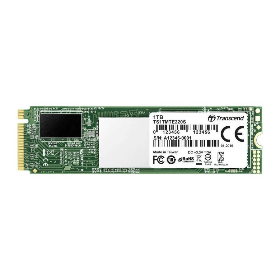 TRANSCEND 1TB MTE220S PCI-E GEN 3x4 NVMe M.2 2280 SSD 3D TLC with DRAM cache -3500 MB/s Read 3200 MB/s Write - 2200 TBW