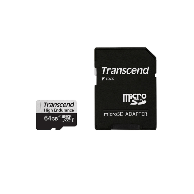 TRANSCEND 350V 64GB HIGH ENDURANCE MICRO SD UHS-I  U1 CLASS10 - READ 100 MB/S - WRITE 45MB/S - WITH SD ADPTOR
