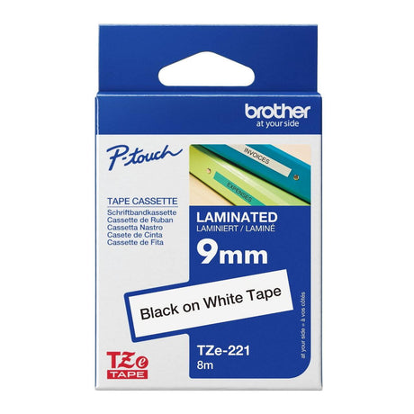 Brother 9mm Black on White Laminated tape