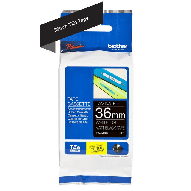 Brother 36MM White on Matt Black Laminated tape