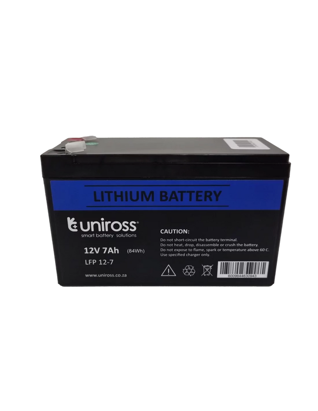 Uniross 12.8V 7Ah (89.6Wh) LiFEPO4 Battery | UR-BAT-LiFePO4-12-7