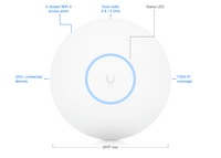UBIQUITI U6 Pro; WiFi 6; 6 spatial streams; 140 m² (1,500 ft²) coverage; 350+ connected devices; Powered - Image 2