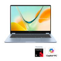 ASUS VIVOBOOK S14 FLIP|TP5408QA-OQ16512BL0X|14'' OLED WUXGA|BLUE|300NITS|TCH|SNAPDRAGON X1 26|16GB DDR5 OB|512GB SSD|STYLUS|WINP